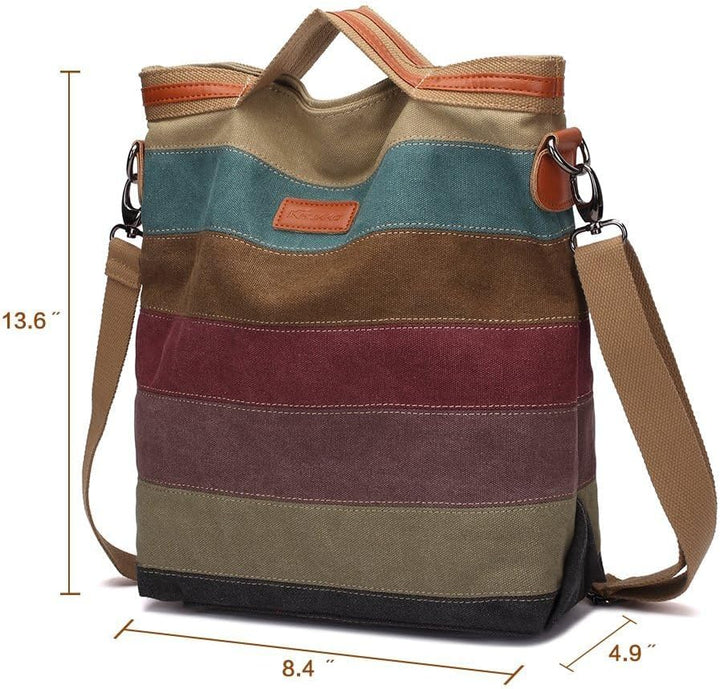 Damen Handtasche,KAUKKO Multi Color Striped Canvas Damen Handtasche Damen Wildleder Schultertasch Um
