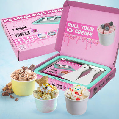 STONELINE by Mr. Ice Cream Rolls ORIGINAL Ice Cream Rolls Maker Eisplatte Mint 26x21x3,5 cm mit 2 Sp