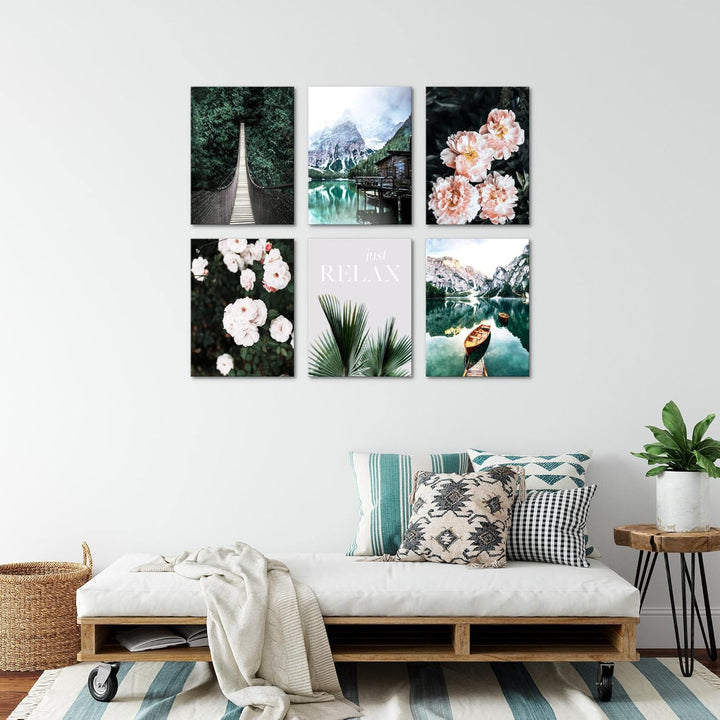 Novart Wandbilder - KEIN EXTRA RAHMEN BENÖTIGT - Wohnzimmer Schlafzimmer - Bilder Modern See Berge g