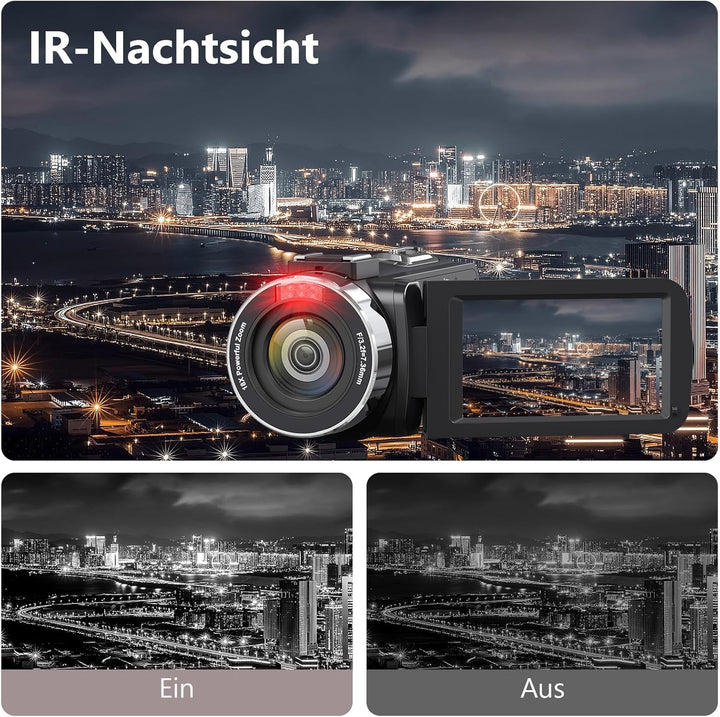 Videokamera 4K Camcorder HD 80MP IR-Nachtsicht Vlogging Kamera für YouTube, Webcam Camera mit 18-Fac