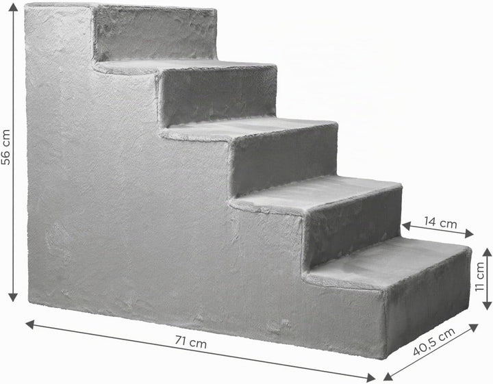 Mg Design Hundetreppe 5 Stufen in Silber – Stabiler Holzrahmen, gelenkschonend, leicht &amp; mobil, für