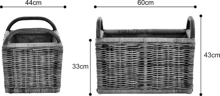 Holz Tragekorb mit Griffen Holzkorb mit Inlett Aufbewahrung Rattan Korb mit Henkel (Gross, Grau Natu
