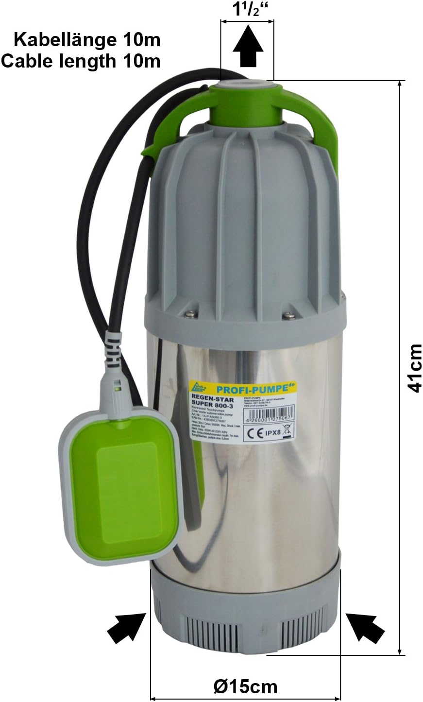 TAUCHPUMPE ZISTERNENPUMPE TAUCHDRUCKPUMPE mit Schwimmerschalter REGENWASSERPUMPE für ZISTERNE, REGEN