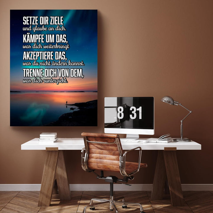 wandmotiv24 Motivations Motiv als Leinwandbild, 40x30cm, Hochformat, Motivation, setze dir Ziele, Me