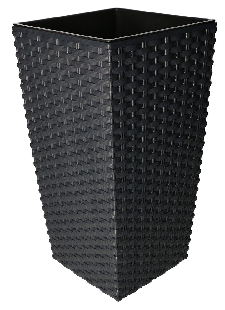KOTARBAU® Blumentopf 200x200x376mm Rattandesign Quadratisch mit Innentopf Anthrazit, 200x200x376mm