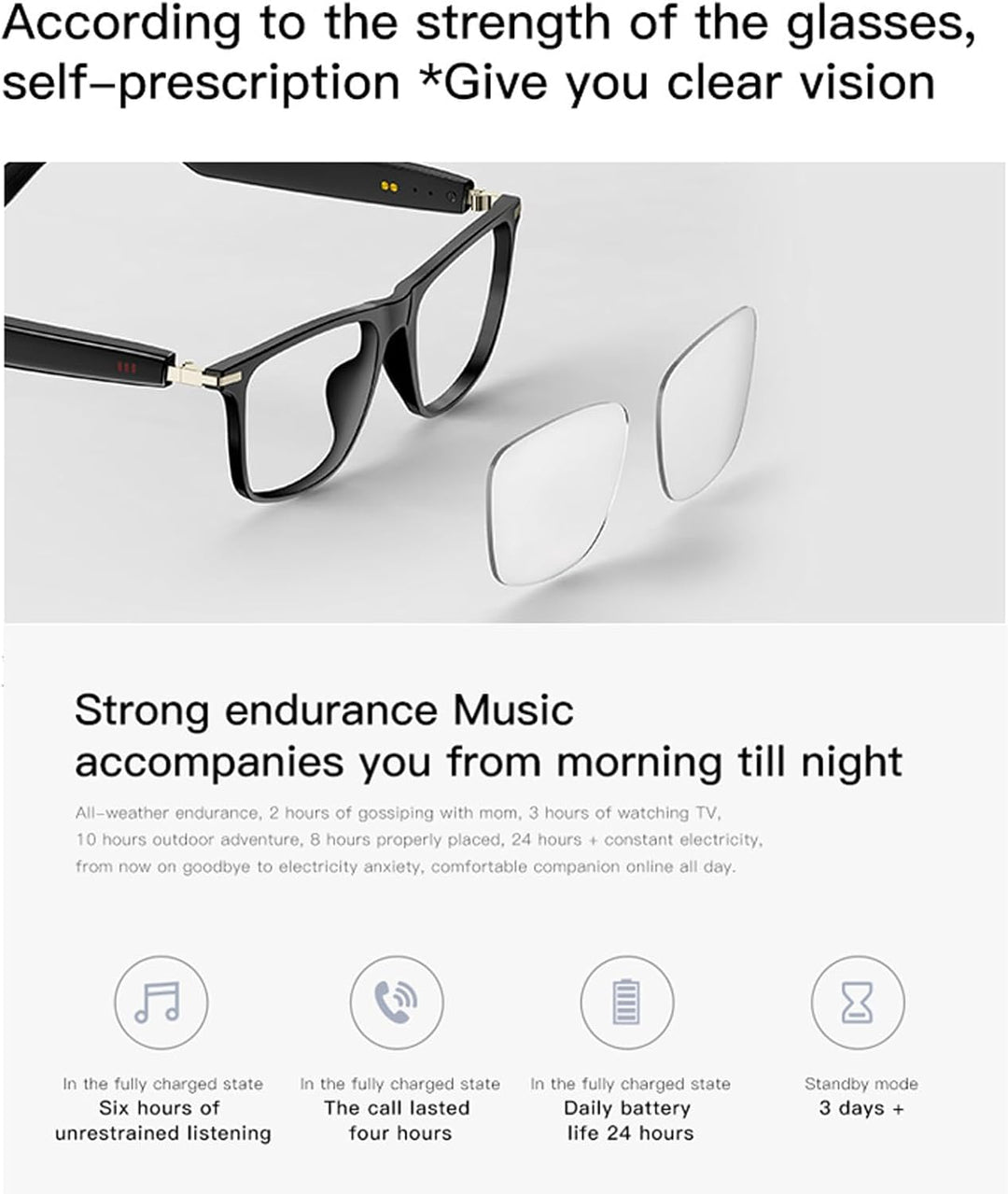 Smart-Brillen-Übersetzer, KI-Übersetzungsbrille mit Unterstützung für 160 Sprachen, Bluetooth-Smart-