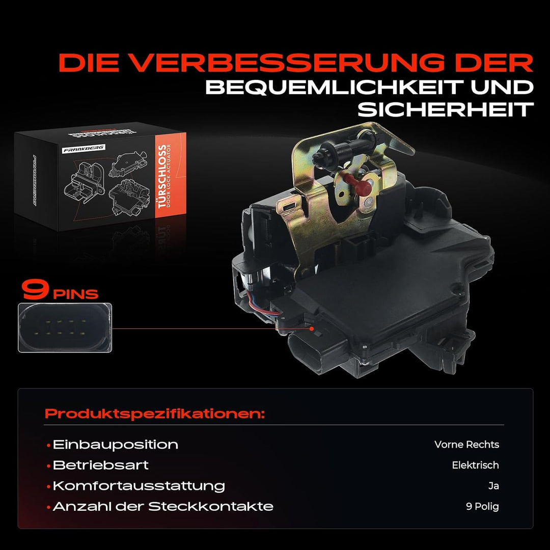 Frankberg Türschloss Stellmotor Vorne Rechts 9-Polig Kompatibel mit A4 8E2 B6 8E5 2000-2004 A6 4B C5