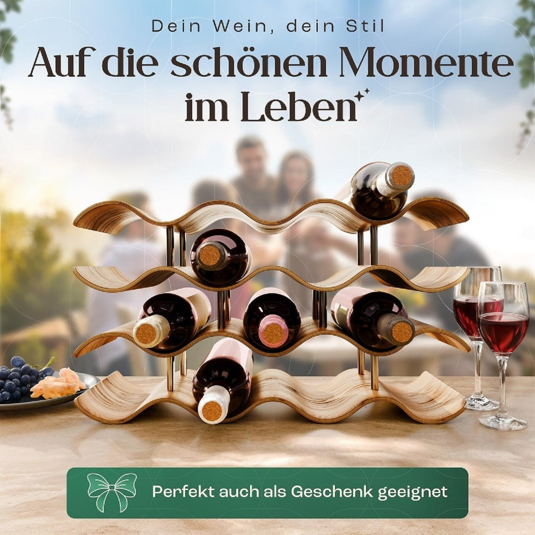 Dreiklang - be smart Weinregal Flaschenregal aus Holz für 14 Flaschen, stabil, Freistehend, modern,