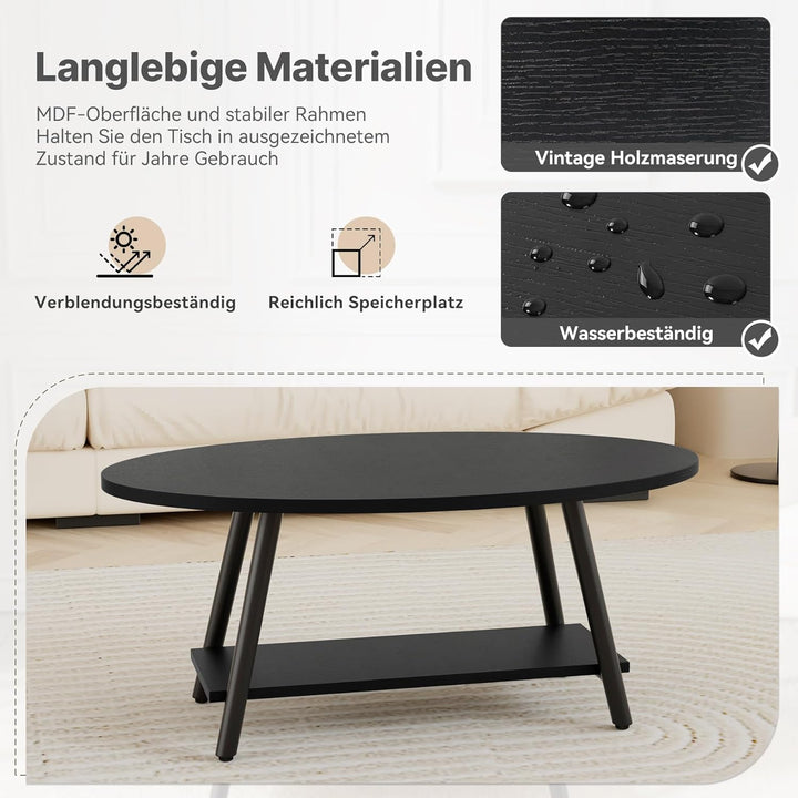 Hawthyhome Runde Beistelltisch 2-Tier Couchtisch Tisch mit Stauraum Moderner Massivholztisch Metallr