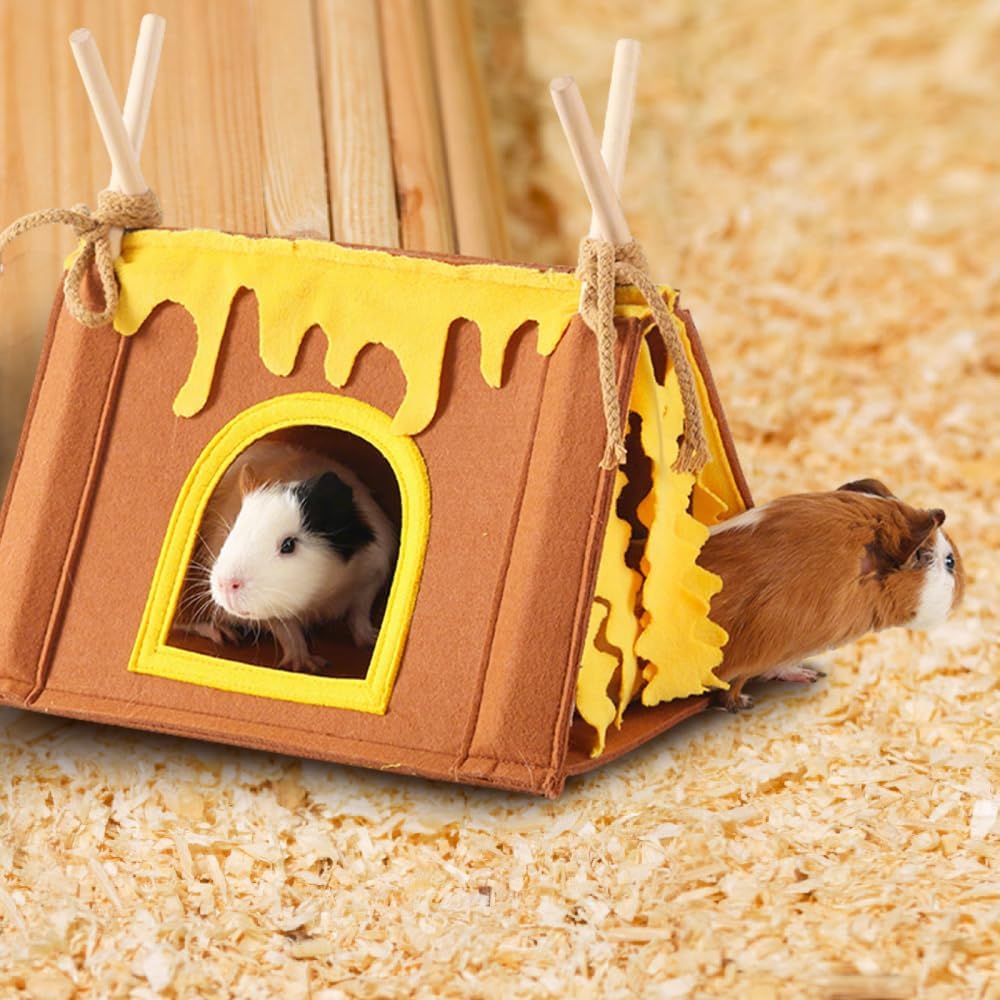 MiOYOOW Meerschweinchenversteck, Hamsterversteck mit Vorhang, Kleintier Spielbett, Kleintierhaus Kus