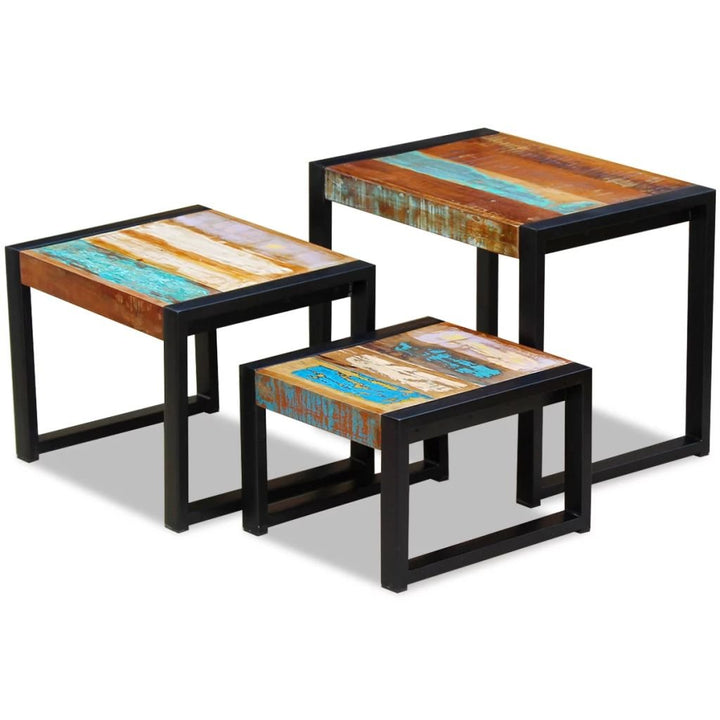 Festnight 3-TLG Satztisch Set | Holz Beistelltisch Sofatisch Kaffeetisch Wohnzimmer Tishch aus Recyc