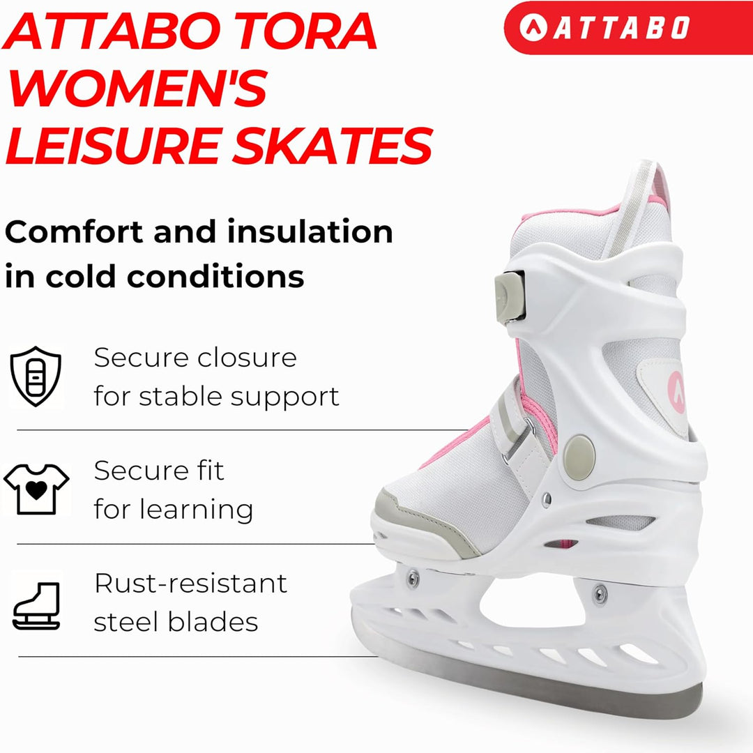 ATTABO Freizeit Schlittschuhe Damen TORA Weiss Grösse 36-41 EU Anfänger Schlittschuhe Schnalle und K