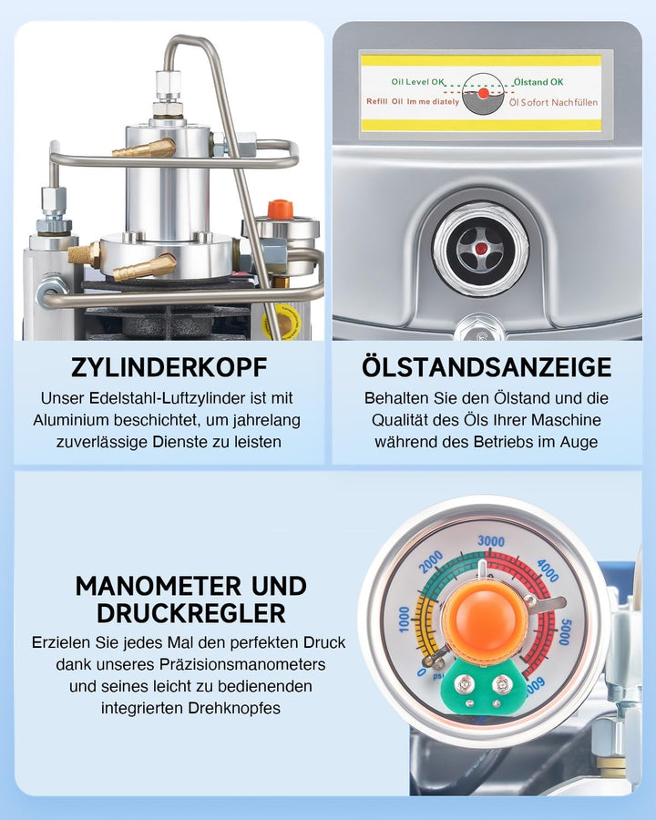 CREWORKS PCP Kompressor 300bar Automatisch Luftkompressor-Pumpe 4500PSI Hochdruckluftpumpe 1800W Kom