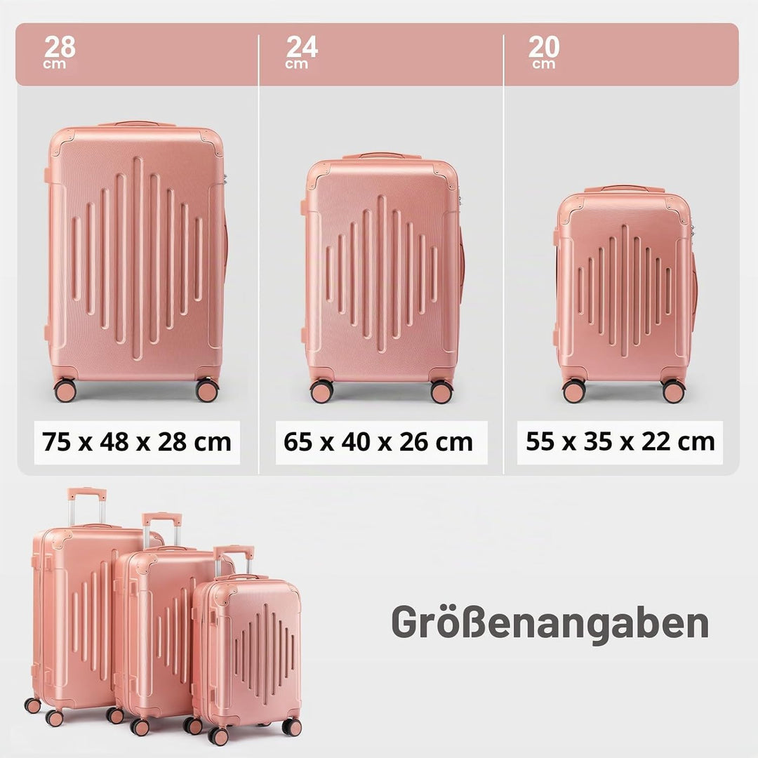 LALAHO Kofferset 3 teilig, Reisekoffer Set, Hartschalen Koffer Set aus ABS, Gepäckset mit Teleskopgr