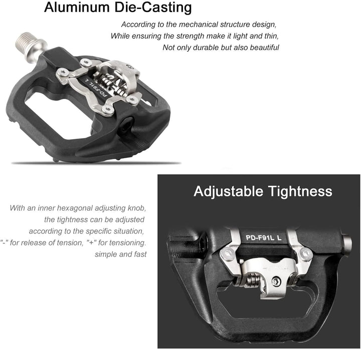 MTB Pedale SPD Flat Kombipedale mit Stollen, Fahrradpedale Kompatibel mit Shimano Pedale SPD, 3 Abge