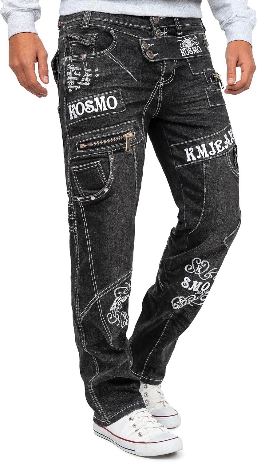 Kosmo Lupo Herren Jeans Extravagant Besondere Designs 29W / 32L Grau - 03, 29W / 32L Grau - 03
