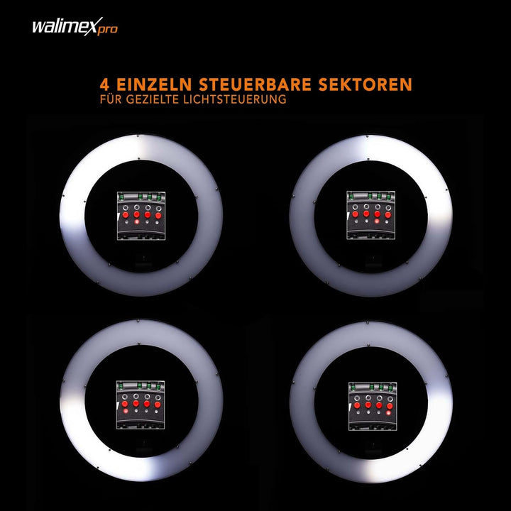 Walimex pro dimmbares LED Ringlicht 32W mit Lampenstativ & 2 Akkus I Ringleuchte mit einzeln schaltb