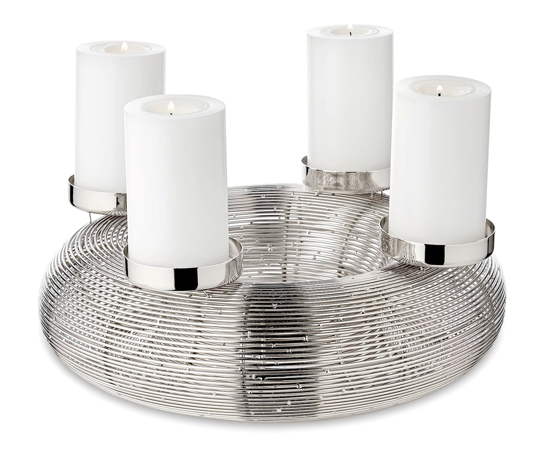EDZARD Adventskranz Verona, Silber, Edelstahl vernickelt, modernes Adventsgesteck (ohne Gläser) Ø 30