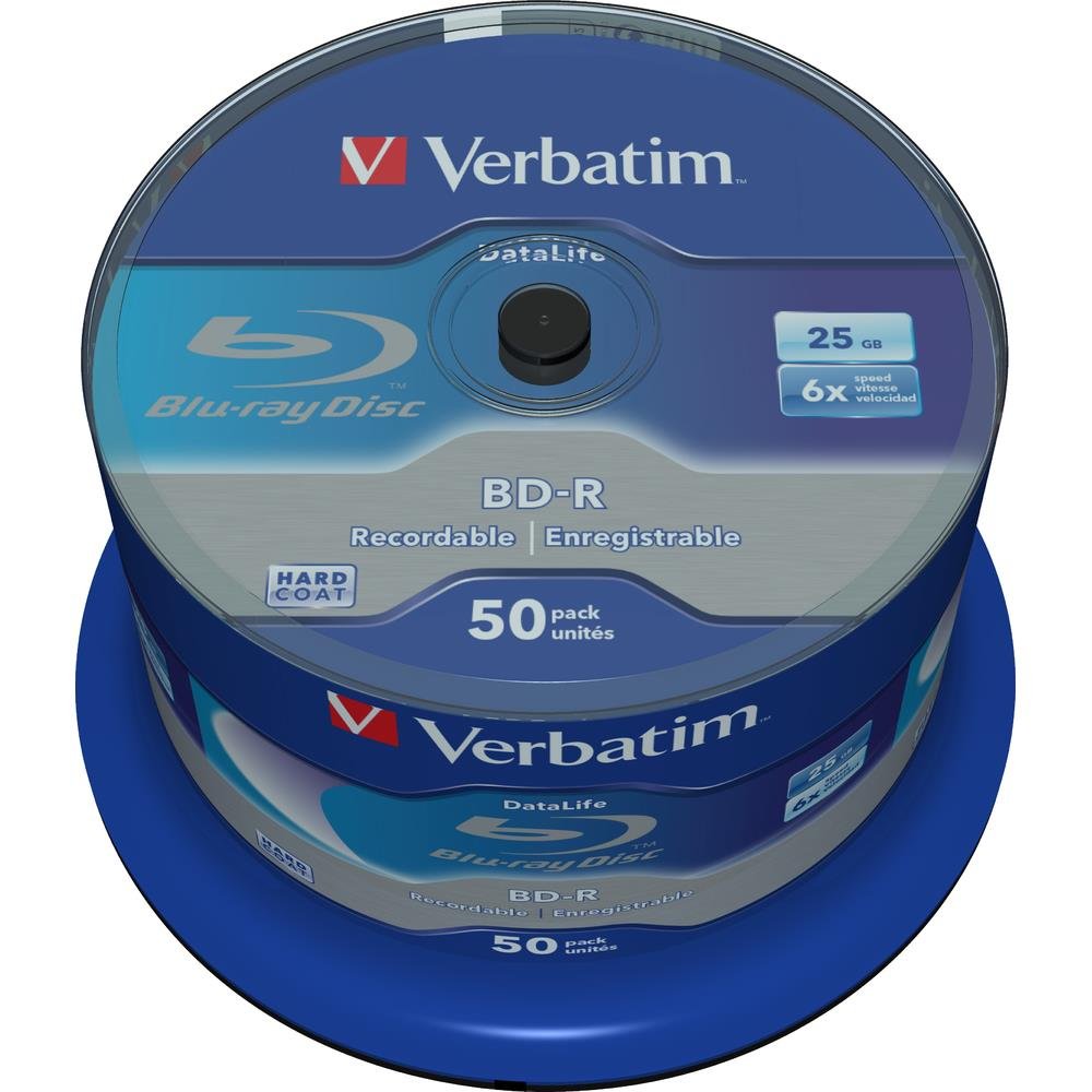 Verbatim BD-R SL Blu Ray Rohlinge, Datalife Blu Ray Disc mit 25 GB Datenspeicher, kompatibel mit Blu