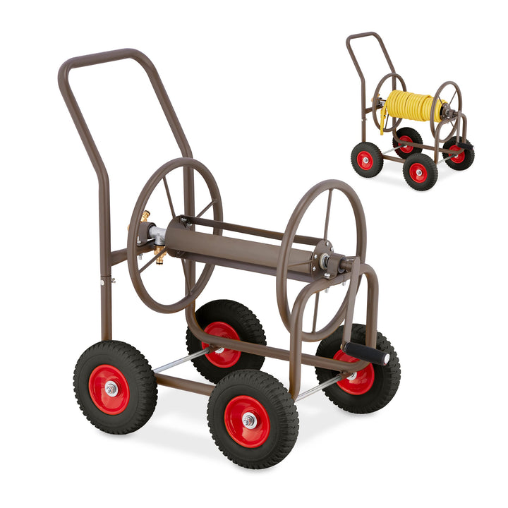 Relaxdays Schlauchwagen, bis 60 m, 4 Vollgummireifen, Klickkupplung, Schlauchtrommel Metall, Schlauc