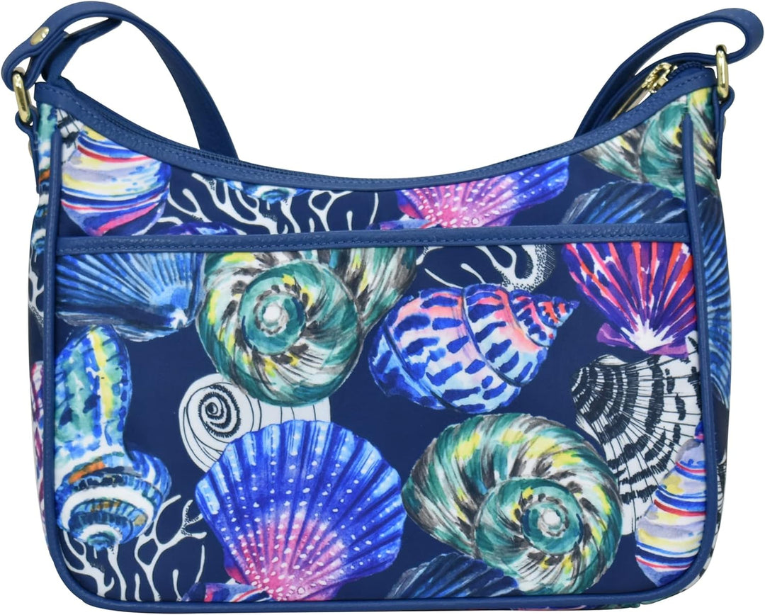 Anuschka East/West Hobo Bag - Wanderlust Kollektion - Nylonstoff mit Leder Trim und Kunstdruck Sea T