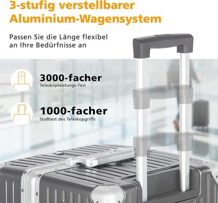 ALPHA CAMP Koffer L Aluminium Rahmen &amp; Polycarbonat Hartschale mit TSA Schloss 360°Doppelrollen Reis