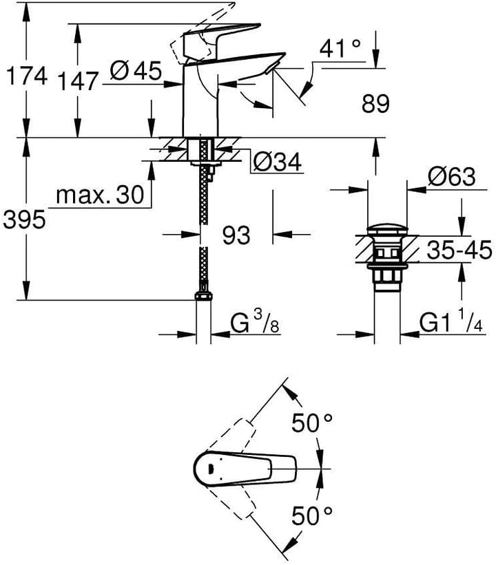 GROHE StartEdge - Einhand- Waschtischarmatur (wassersparend, schnelle Montage, mit Temperaturbegrenz