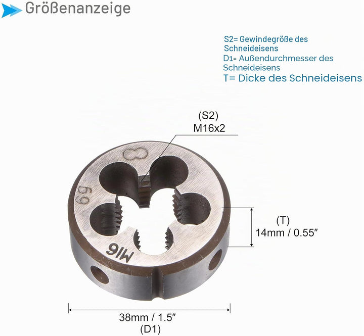 Gewindeschneider mit Schneideisenhalter Set, M16x2 Gewindeschneideisen & Passendes 38mm Aussendurchm