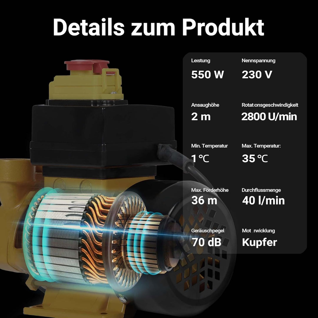 WilTec Bio Dieselpumpe für 2400 L/h Heizölpumpe mit 230 VAC 550 W