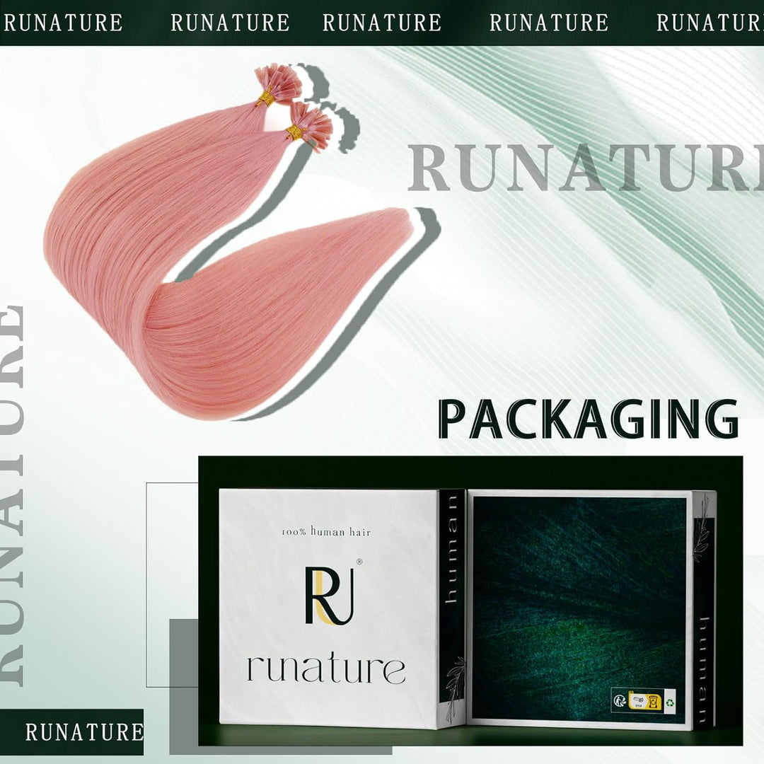 RUNATURE Bonding Extensions Echthaar Pink 35cm Remy Rosa Haarverlängerungen Keratin Extensions Echth