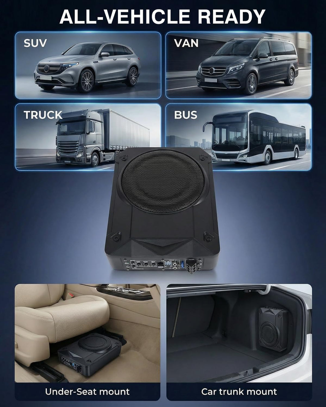Aktivsubwoofer, Ultraflacher Auto-Subwoofer, Geeignet für Auto/Truck, Mit Integriertem Verstärker, U