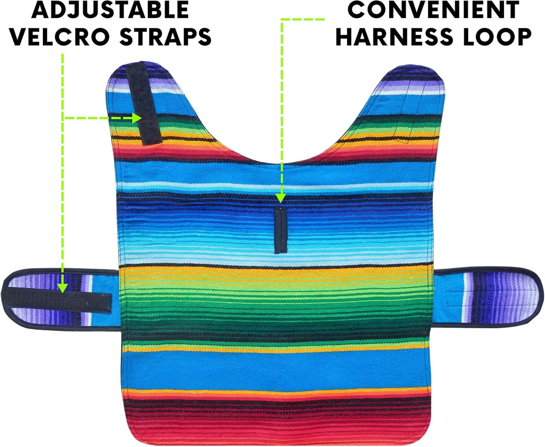 Hundebekleidung, handgefertigter Hundeponcho aus authentischer mexikanischer Decke, Blau, Grösse XXS
