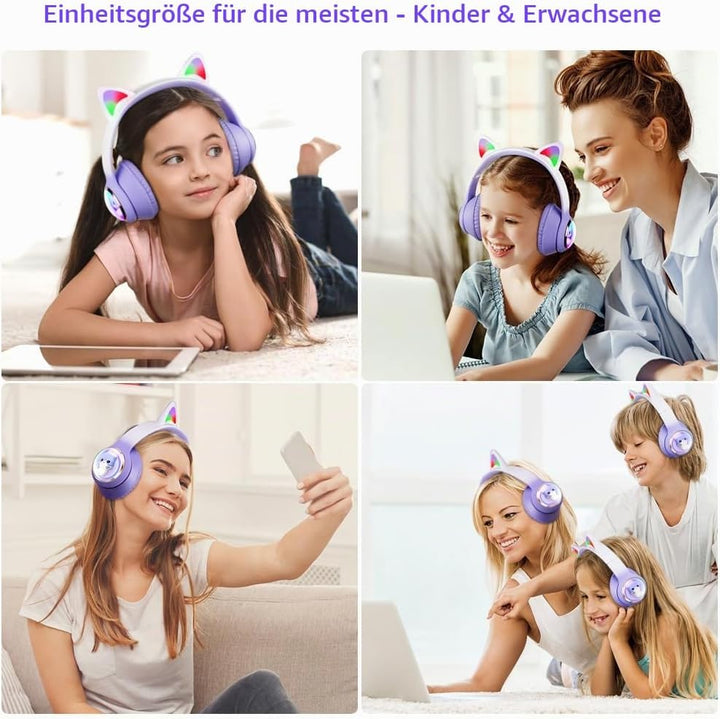 AXFEE Kinder-Kopfhörer, 5.3 Bluetooth Over-Ear mit LED-Leuchten, Lautstärke Begrenzt 105 dB, Stereo