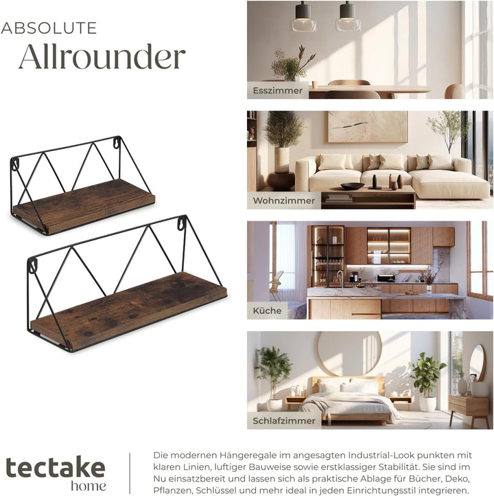 tectake® Industrial Wandregal Holz, 2er Set Regal Wand, Regale, Hängeregal, für Deko Wohnzimmer, Sch