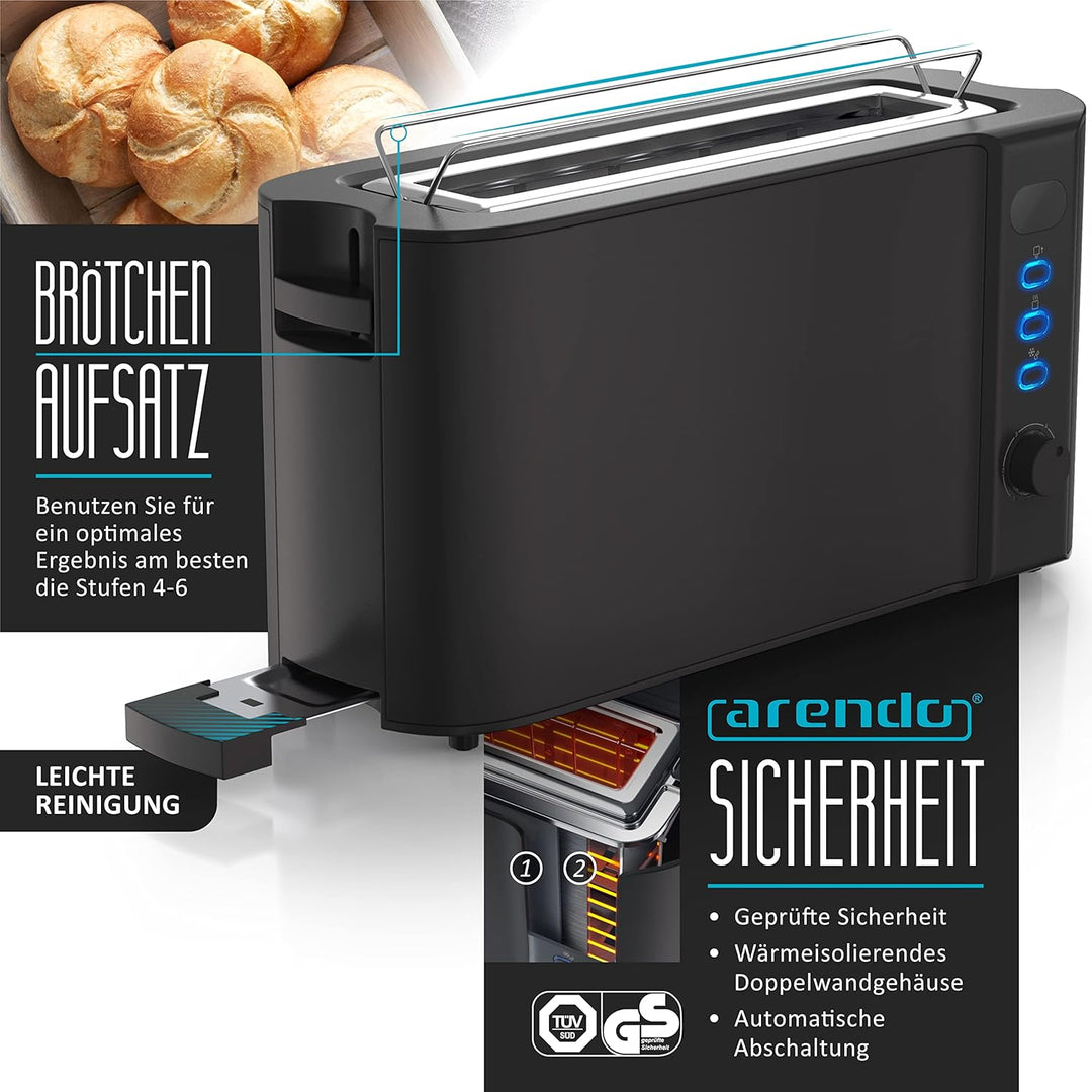 Arendo - SET Toaster FRUKOST mit Eierkocher SIXCOOK Edelstahl Schwarz, Toaster 2 Scheiben, LED-Displ
