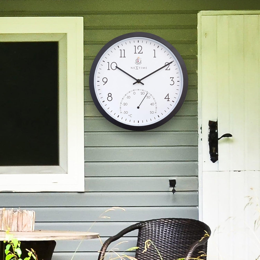 NeXtime Wall Clock (Garden/Inside) 30,5 cm-Time/Temp-Black-Plastic Marigold, One Size
