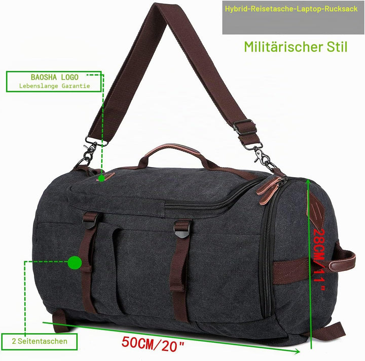 BAOSHA HB-26 Herren Vintage Canvas Rucksack Schwarz, Schwarz