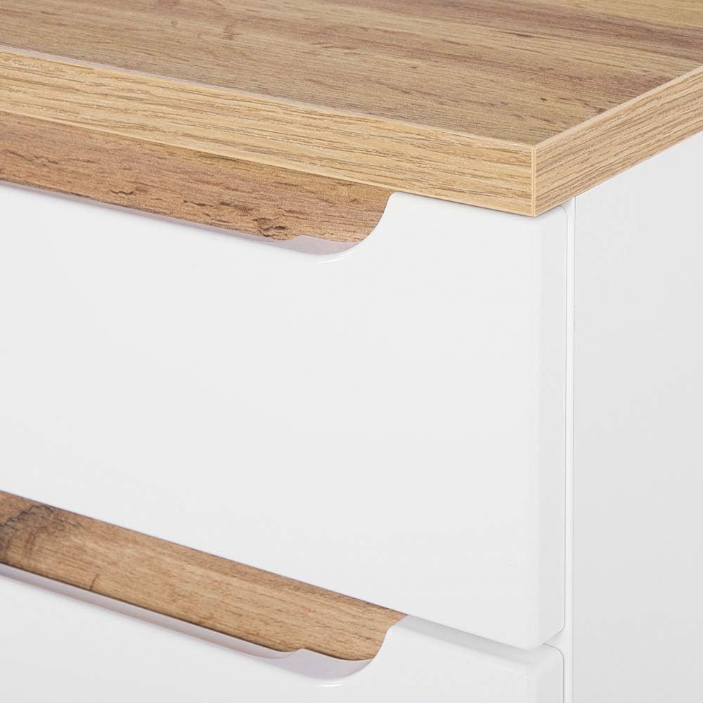 Lomadox Badmöbel Unterschrank Hochglanz weiss mit Wotaneiche, 1 Türe, 1 Softclose-Schubkasten, B/H/T