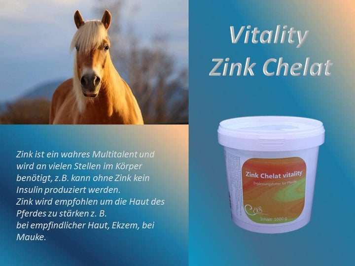 Zink Chelat Vitality 1000 g - Mit Leinsamen und Bierhefe, Unterstützend bei Mauke und Fellwechsel be