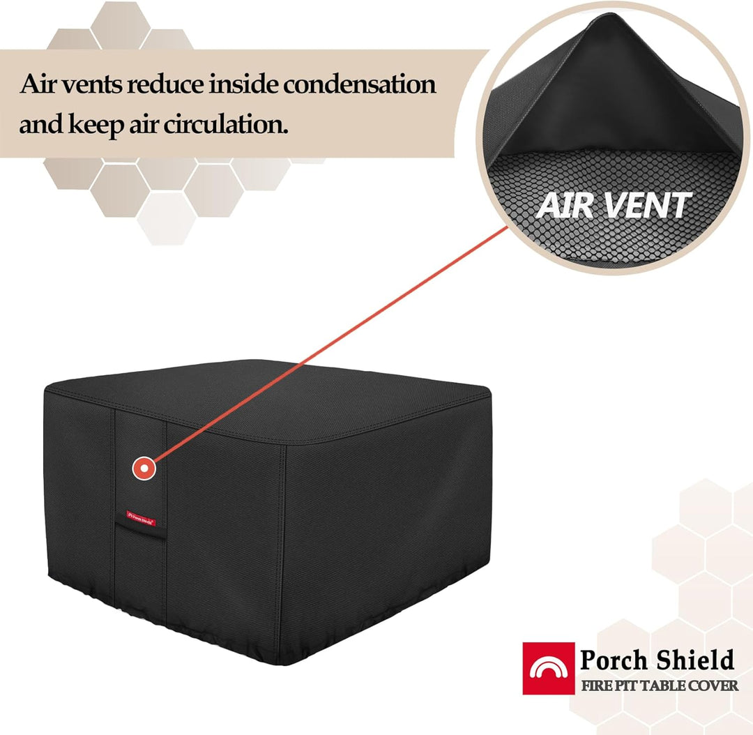 Porch Shield Fire Pit Cover - Waterproof 600D Heavy Duty Square Patio Fire Pit Table Cover Black - 2