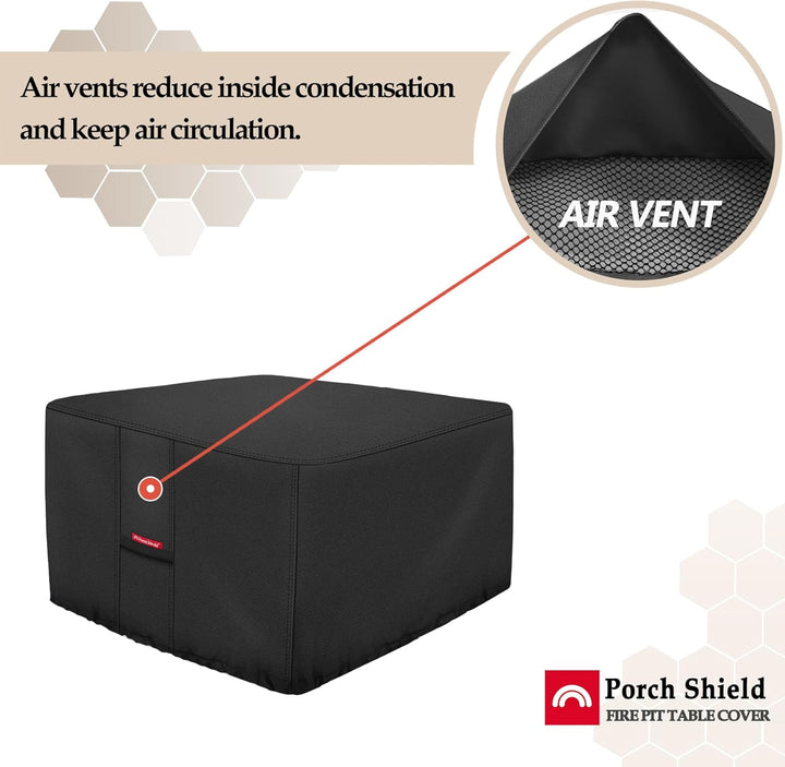 Porch Shield Fire Pit Cover - Waterproof 600D Heavy Duty Square Patio Fire Pit Table Cover Black - 2