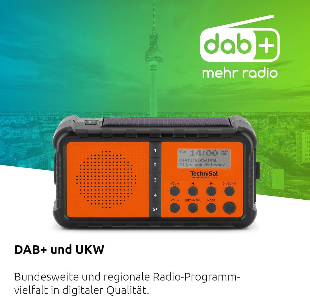 TechniSat TECHNIRADIO SOLAR 2 – DAB+/UKW Solar-Kurbel-Radio (mobiles Camping Radio mit Solarpanel, A