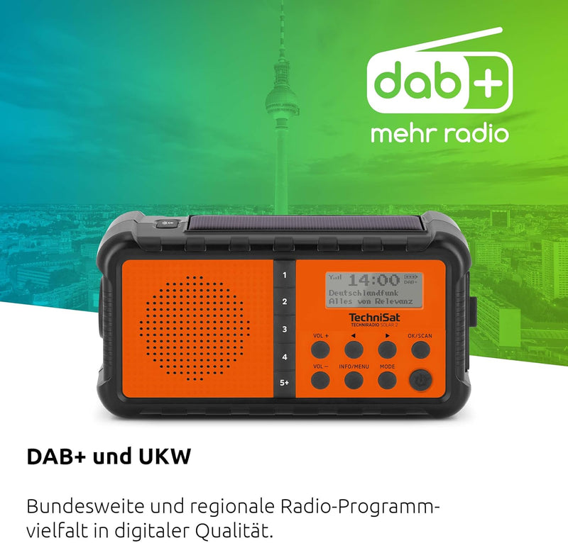 TechniSat TECHNIRADIO SOLAR 2 – DAB+/UKW Solar-Kurbel-Radio (mobiles Camping Radio mit Solarpanel, A