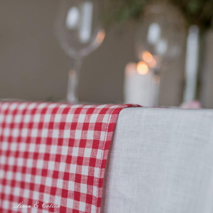 Linen & Cotton Tischläufer Stoff Tischdekoration Tischwäsche Estella - 100% Leinen, Weiss Weiss Rot
