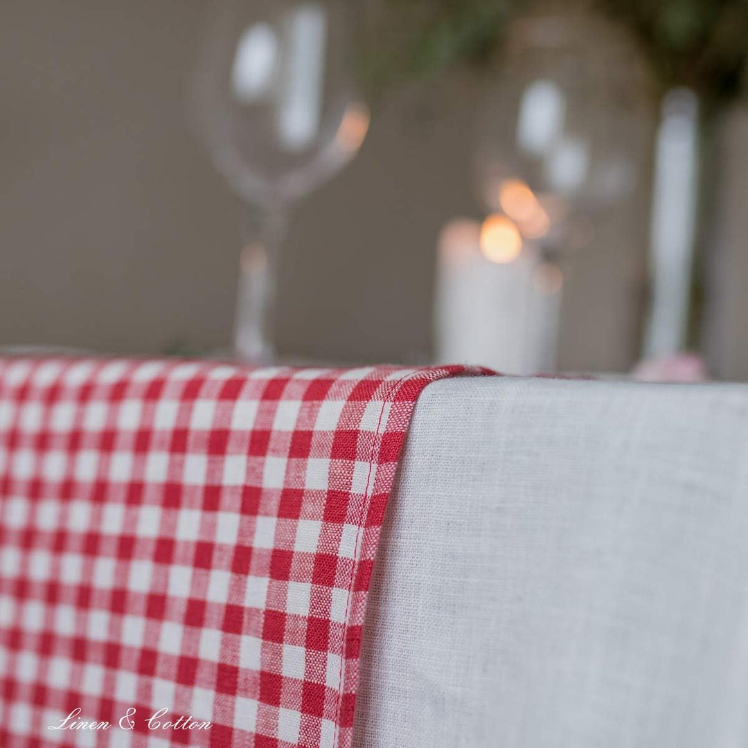 Linen & Cotton Tischläufer Stoff Tischdekoration Tischwäsche Estella - 100% Leinen, Weiss Weiss Rot