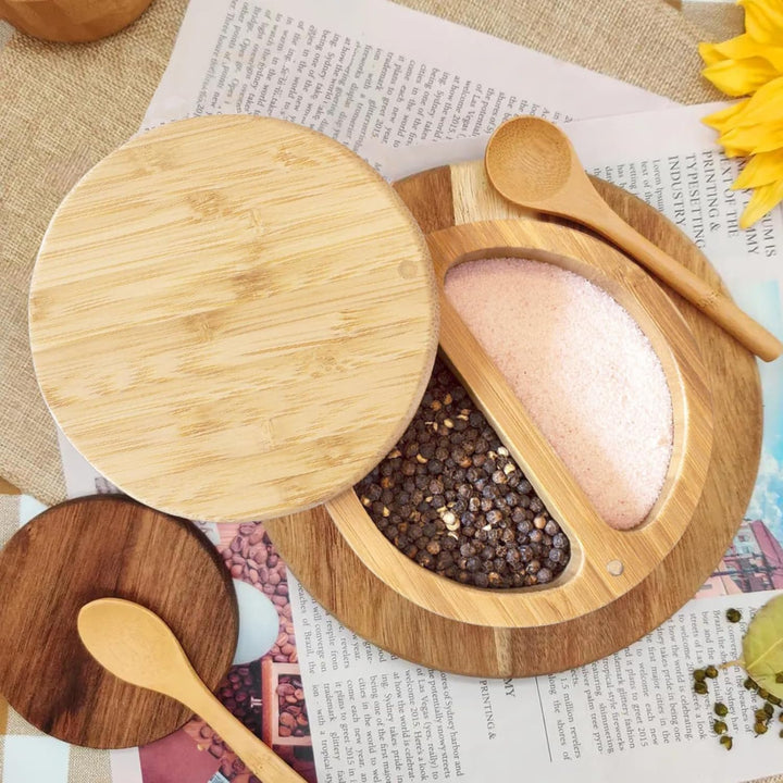 Gewürzglas Salzdose, Gewürz Aufbewahrungsbox, salzgefäss, frischhaltedose rund aus holz mit deckel (