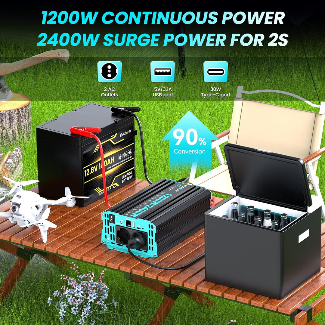 SUDOKEJI 1200W/2400W Wechselrichter Reiner Sinus Spannungswandler 12v auf 230v Power Inverter mit LC