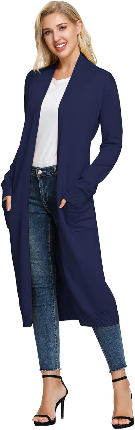 GRACE KARIN Damen Strickjacke Offene Langarm Knitwear Casual Maxi Lang Cardigan Sweater CLE02380 L N