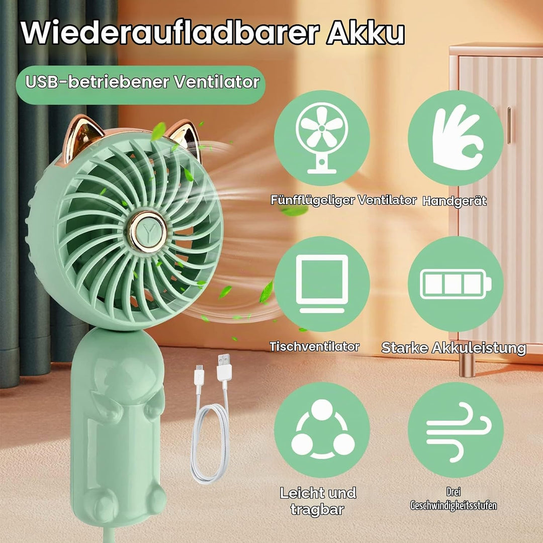 Gukasxi Tragbarer Handventilator Faltbarer Mini USB Ventilator mit Wiederaufladbarem Akku Klein 3-Ga