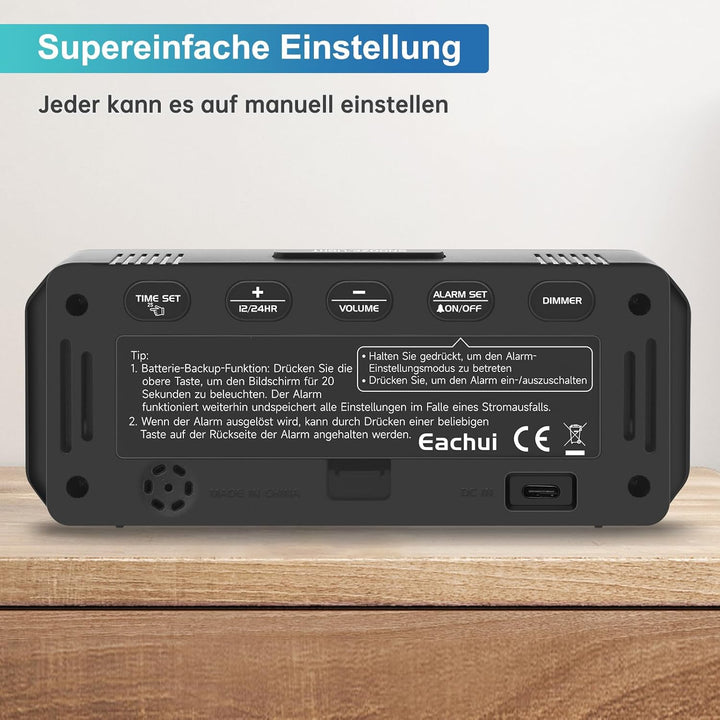 Wecker Digital Ohne Ticken wecker für Kinder Kleiner Uhr Lautstärke und Helligkeit Einstellbar Snooz